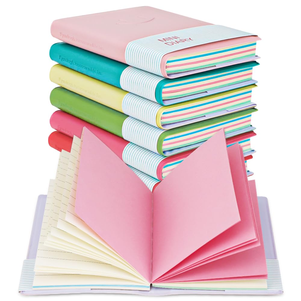 QUMENEY 6PCS Mini Notebook Portable Diary Candy Colors Pocket Note Book Small Memo Pads Travel Notepads with PU Leather Case 10.5 x 8cm/ 4 x 3inch, 100 Pages (6 Colors)