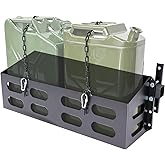 Dual Jerry Gas Cans Holder Rack for Two 5 Gallon/20 Liter Steel Jerry Cans, Lockable Metal Steel Jerry Gasoline Cans Mount Brackets, Fuel Jug holder Rack, Double Jerry Can Carrier, Water Container Holder Rack for Camping, Overlanding