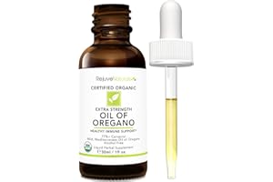 RejuveNaturals Extra Strength Oil of Oregano, USDA Organic, 1 fl oz (30ml Liquid) Wild, Mediterranean Oregano Oil. Concentrated Immune Support Drops. Gluten Free, Vegan & Non-GMO. Min 77% Carvacrol