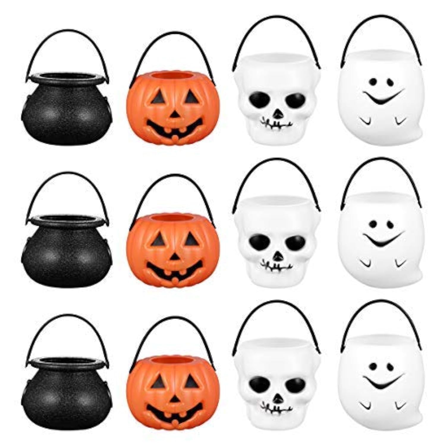 Cabilock 12Pcs Halloween Bucket Candy Holder 2024 Halloween Cauldron Pot with Handle Mini Candy Bowl Cartoon Bucket for Kid Treat or Trick Party Supplies