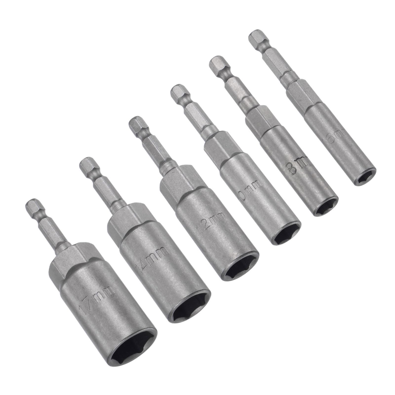 CoCud Quick-Change Nut Setter Driver Bit, 6/8/10/12/14/17mm Metric 80mm Length 1/4" Shank, CR-V No-Magnetic Straight Shank Setter Drill Bits - (Applications: for Auto Repair) - 6pieces