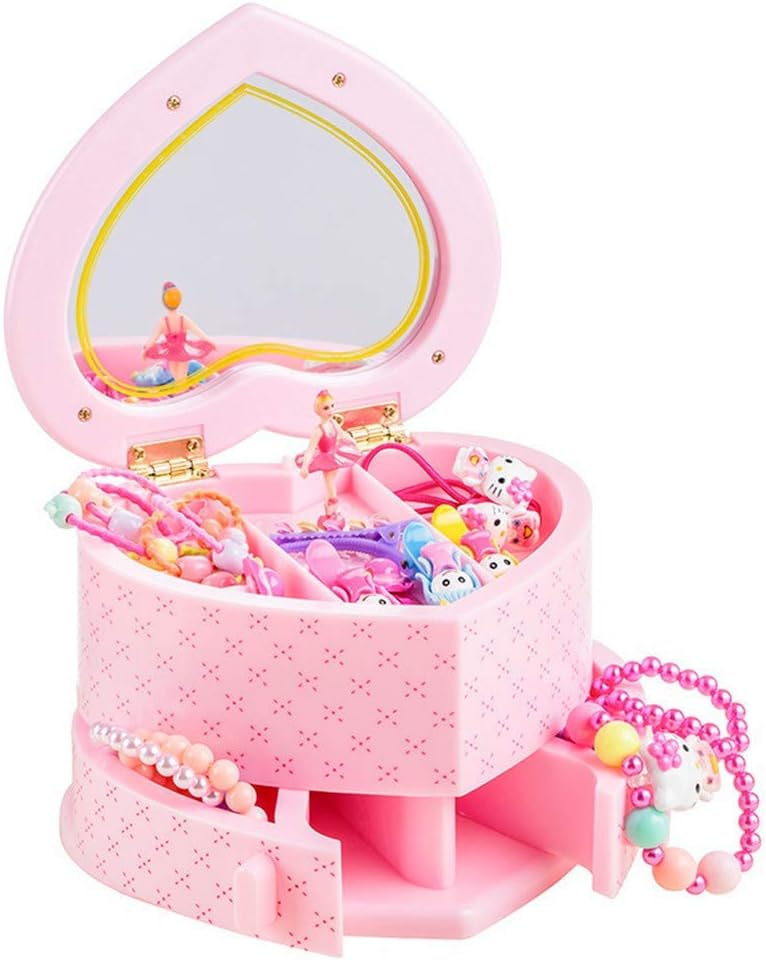 Music Boxes for Girls, Musical Jewelry Storage Box with Spinning Ballerina Musical Jewelry Box for Girls, Cute Child Jewelry Box for Gift for Kids Pink