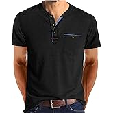 ZPB Men's Henley Shirts Short Sleeve Casual T-Shirt Button Henley Basic Tee with Pocket