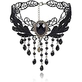 Tgirls Black Necklaces for Halloween Gothic Lace Choker Red Crystal Necklace Steampunk Lace Choker Necklace Costumes Party Accessories