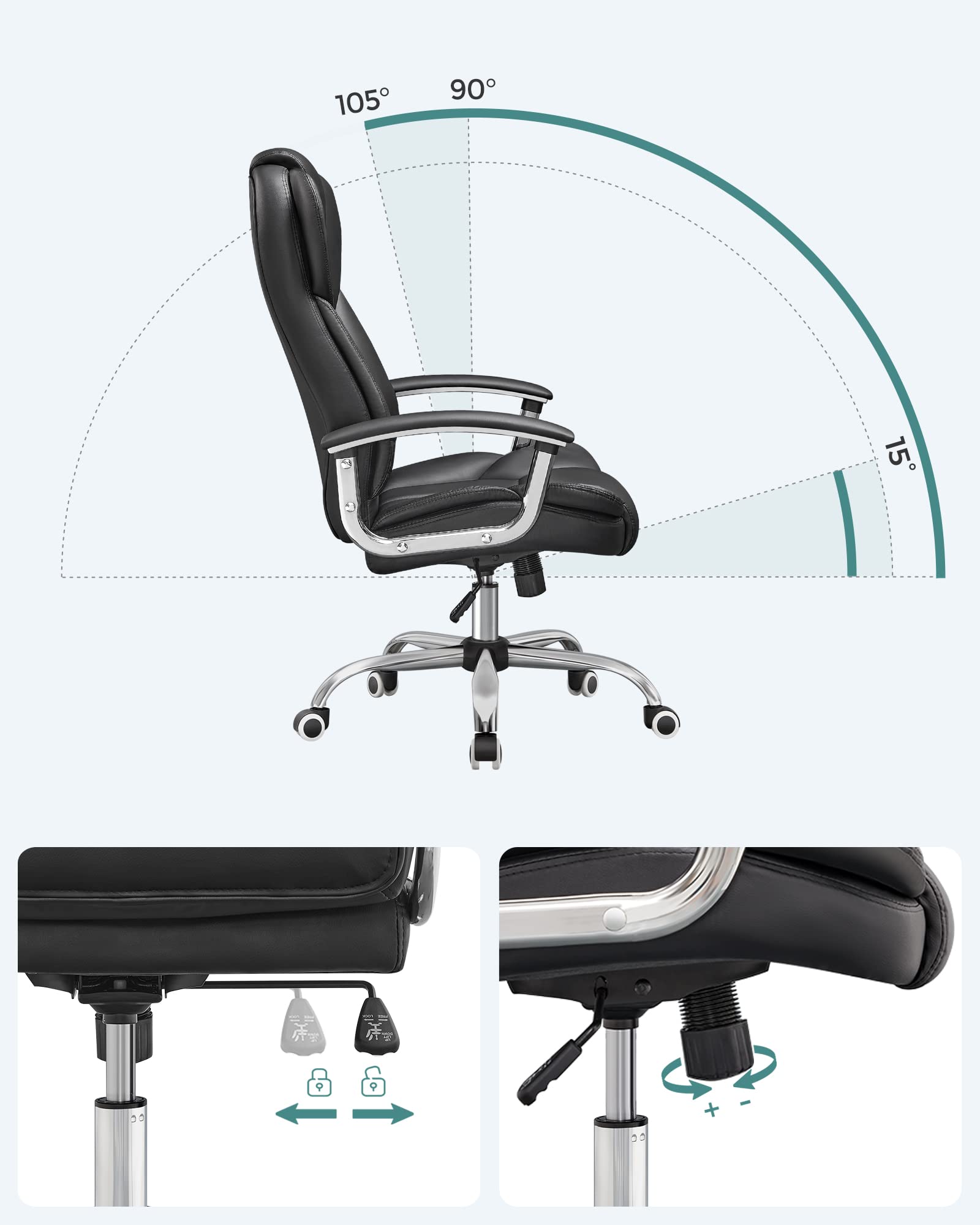 SONGMICS Bürostuhl Chefsessel Drehstuhl Computerstuhl Sitzhöhenverstellung office Stuhl Polsterung, OBG57B 4
