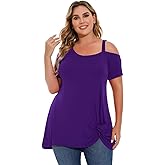 LARACE Women's Plus Size Tunic Tops Off Shoulder Tops T Shirts Summer Short Sleeve Casual Blouses Tees