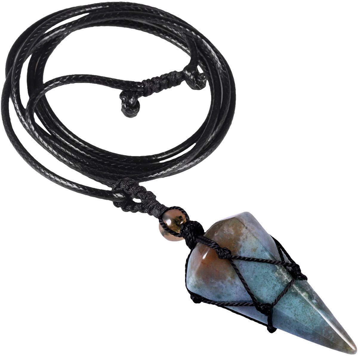 Nupuyai Braided Indian Agate Crystal Point Pendant Necklace for Women Men, Hexagonal Pendulum Pendant with Adjustable Cord