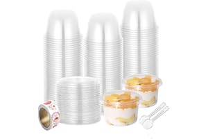 100 Pack Clear Plastic Dessert Cups with Lids,5 oz Plastic Portion Cup,Clear Ice Cream Cup for Take Away Food Dessert, Cupcak