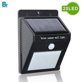 BLACKT ELECTROTECH (BT-756): 20 LED Weatherproof Wireless Wall Solar Light with Motion Sensor, Small(Black)