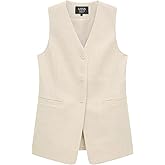 Mina Self 2026 Spring Women's Long Linen Vest Blazer Tops- Lightweight V-Neck Y2K Fully-Lined Fashion Work Casual Pockets
