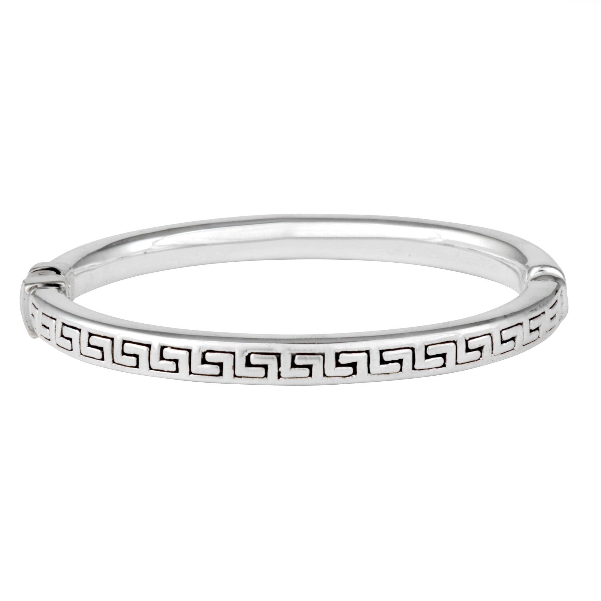 Silverly 925 Sterling Silver Greek Key Hinged Bangle for Women - Elegant Sleek Greek Fret Bracelet With Square Tube Design – Classic Bangles for Ladies With Geometric Pattern – Stacking Bracelets