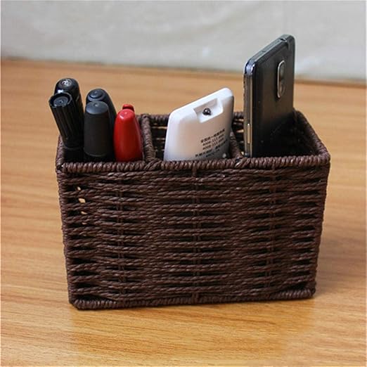 Caja de almacenamiento de paja, papelería de oficina, soporte para