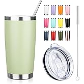 ATIKZHE 20oz Tumbler with Straw and Brush, Stainless Steel Vacuum Insulated tumbler, Double Wall Insulated Coffee Tumbler for Outdoor, Home, Travel,Office (Matcha Green,1pcs)