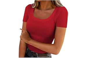 Fitted Tight Tshirt for Women U Neck Short Sleeve Casual Comfort Workout Athletic Gym Running Tops Tees