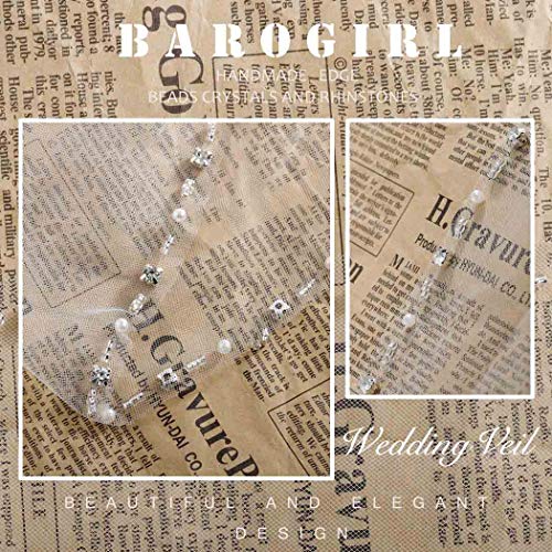 Barogirl Wedding Veil White with Rhinestones 1 Tier Beaded Edge Bridal Veil Fingertip Length with Comb for Brides