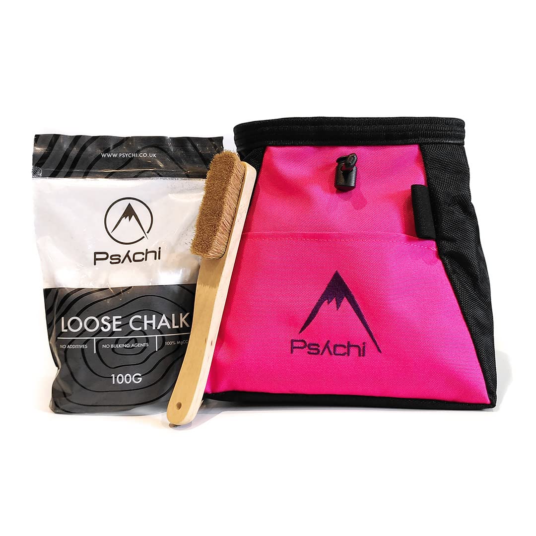 Psychi OG Chalk Bucket Starter Pack Bundle for Rock Climbing Bouldering Gym (Pink)