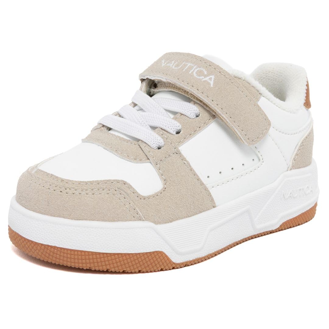 Nautica Toddler Sneakers for Boys & Girls – Easy-On Athletic Shoes with Hook-and-Loop Strap and Breathable Mesh Upper for Everyday Play and School - Howe T-White Taupe Tan Size-9 Image