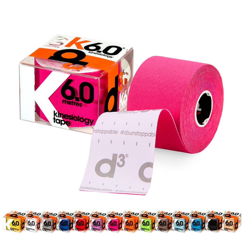D3 K6.0 Kinesiology Tape - 50mm x 6m Latex-Free Hypoallergenic Ankle, Knee, Shoulder, Elbow Kinetic Physio Sports Medical Muscle Injury Strapping Support (Pink, 1 Roll)