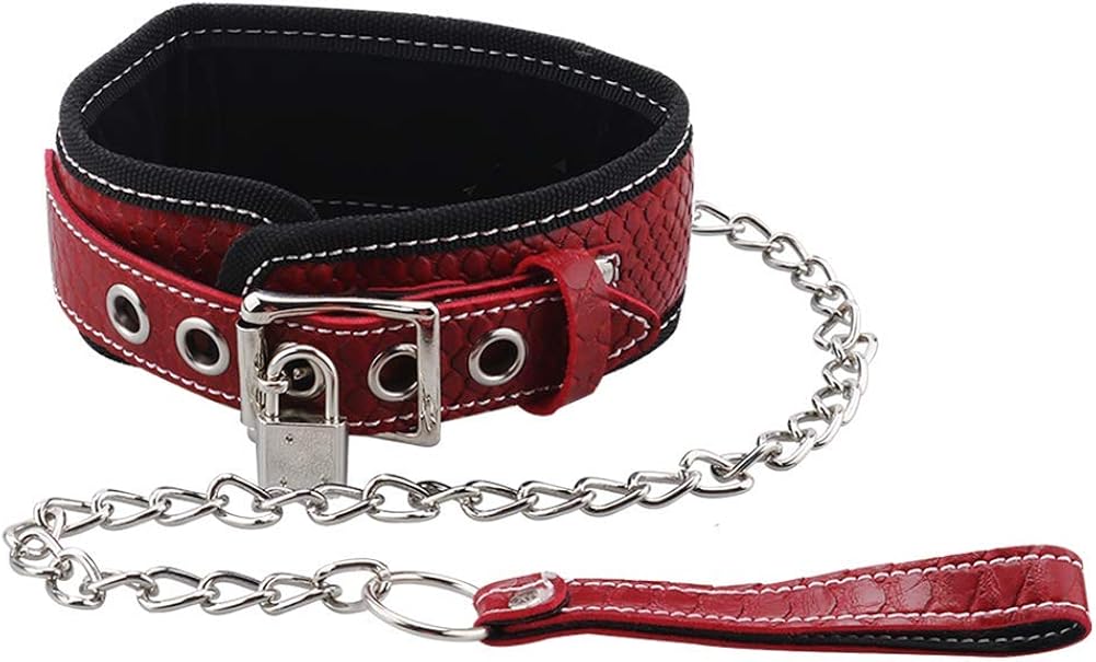 Collier ras du cou en cuir avec laisse pour homme et femme Rouge