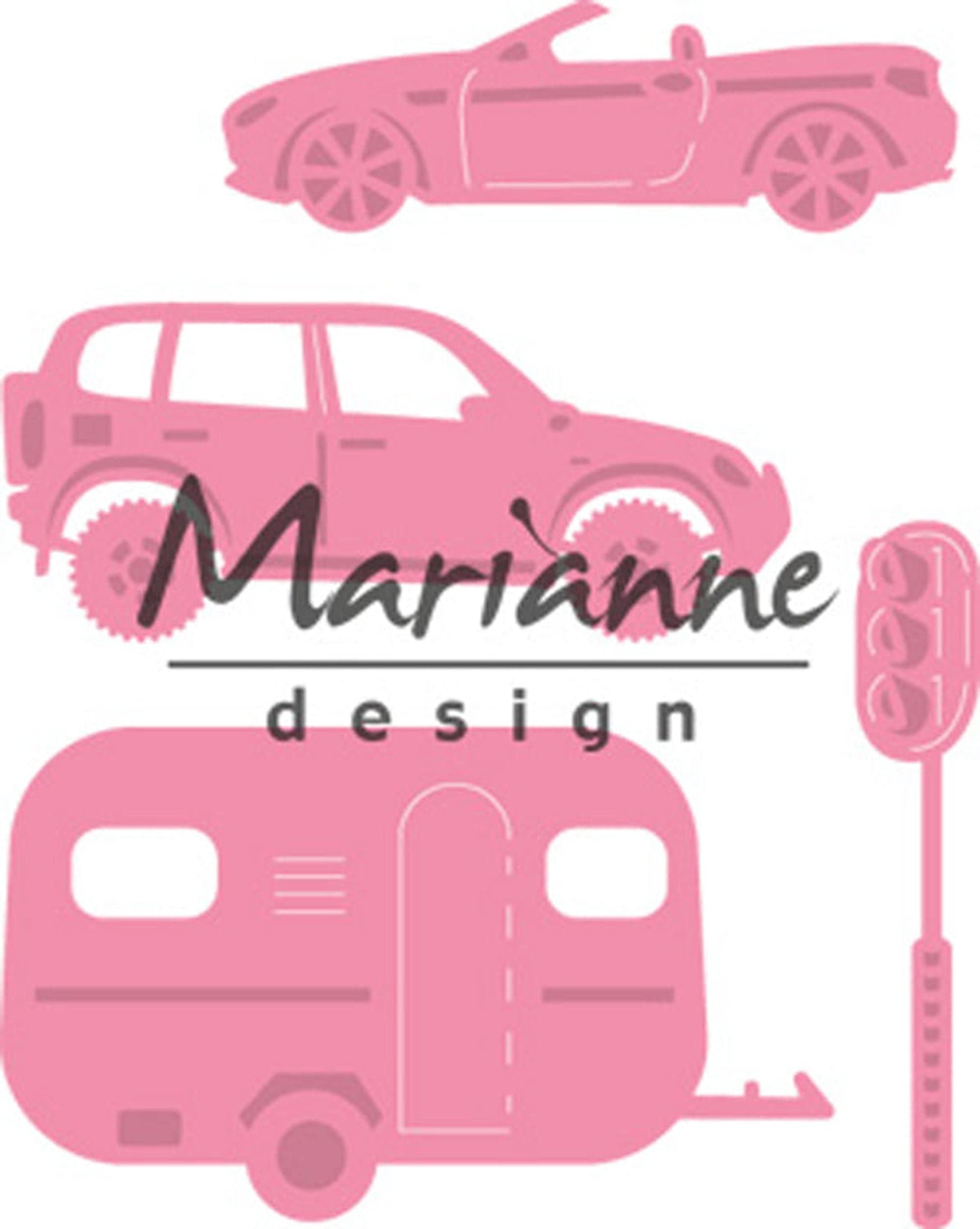 Marianne Design Collectables Village Dec Set 3 (Cars) Die, Metal, Pink, 17.2 x 14.3 x 0.2 cm