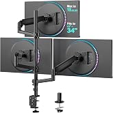 WALI Stacked Triple Monitor Mount for 13-34 inch Screens, 19.8 lbs per Arm | 3 Monitor Desk Mount, Full Motion with Tilt, Swivel, Rotation, C-Clamp &amp; Grommet Base, VESA 75/100mm (GSDM003XL), Black