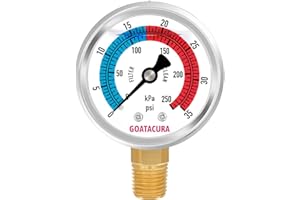 GOATACURA 0-35psi/250kpa Glycerin Filled Pool Filter Pressure Gauge, 2" Dial Size, 304 Stainless Steel Case, 1/4" NPT Lower Mount, with High Accuracy, for Measuring Water Pressure