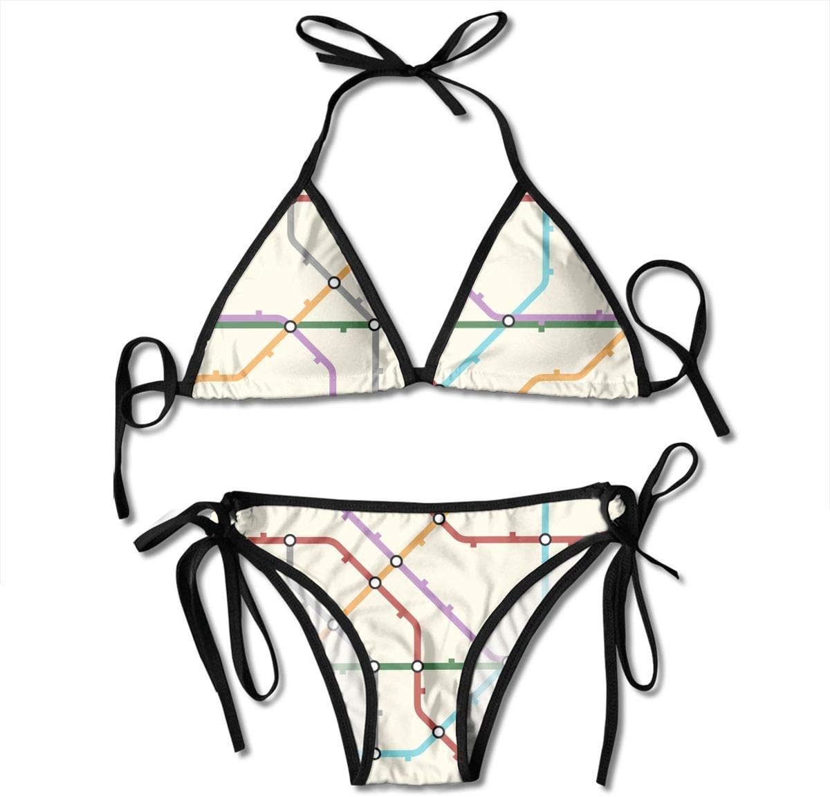 Women's Bikini Set Colorful Metro Scheme Pattern Tie Side Beachwear