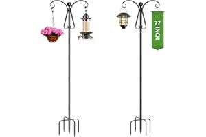 Sunlityard Shepherds Hooks for Outdoor, Thickened 77" Bird Feeder Pole with 5 Prongs Base, Adjustable Shepherds Hook for Bird Feeder, Hanging Plant, Hummingbird Feeder, Wedding Decor, 2 Pack