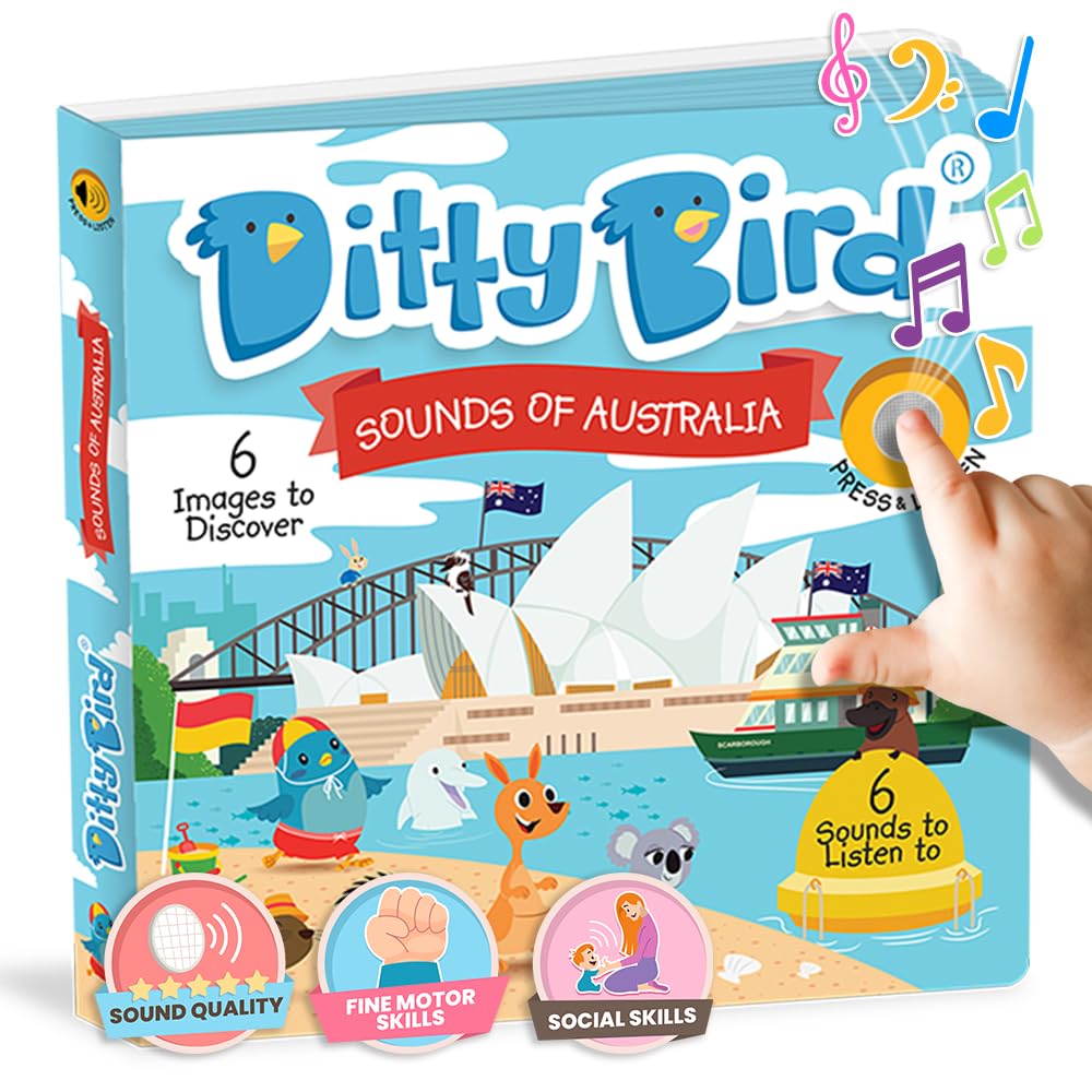 DITTY BIRD Musical Toddler Books | Fun Sensory Songs of Australia | Sing Along Books for Toddlers 1-3 | Interactive Talking Book | Sturdy Baby Sound Books | Australian Nursery Rhyme Toys with Koala