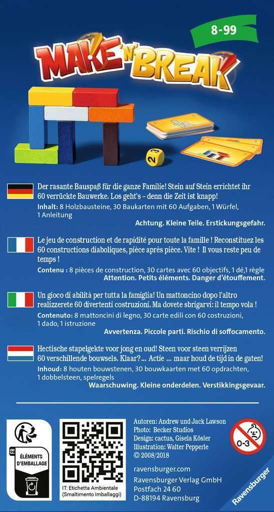 Ravensburger 23444 - Make 'n' Break, Mitbringspiel für 2-4 Spieler, Kinderspiel ab 8 Jahren, kompaktes Format, Reisespiel, Aktionsspiel 2