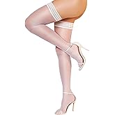 RSLOVE Thigh High Stockings for Women – Sheer Stay Up Pantyhose with Stripe Top & Anti-Slip Silicone Sexy Hosiery