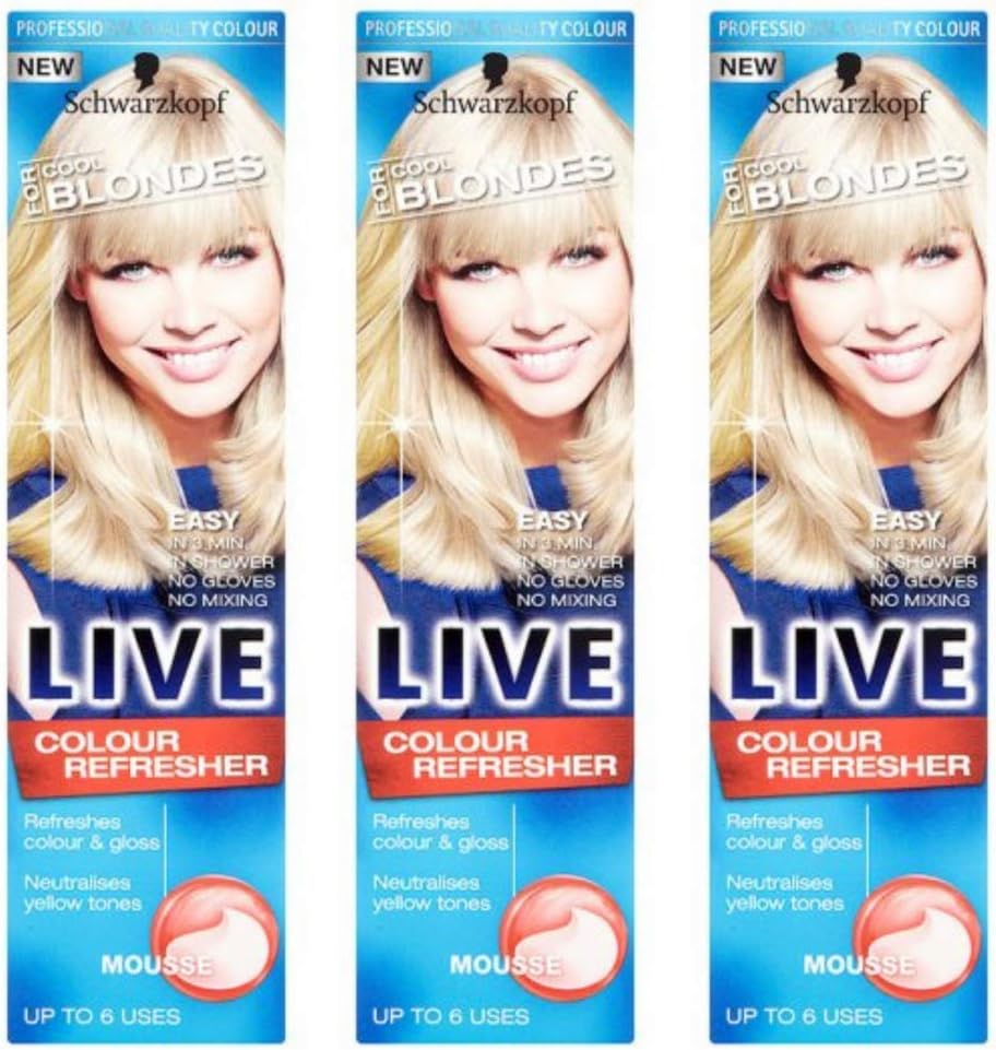 3x Schwarzkopf Live Hair Dye Colour Refresher Mousse For Cool