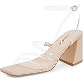 Modatope Women Heeled Sandals Strappy Heels Square Open Toe Chunky Block Heels Ankle Strap Sandals for Women Comfortable Heels