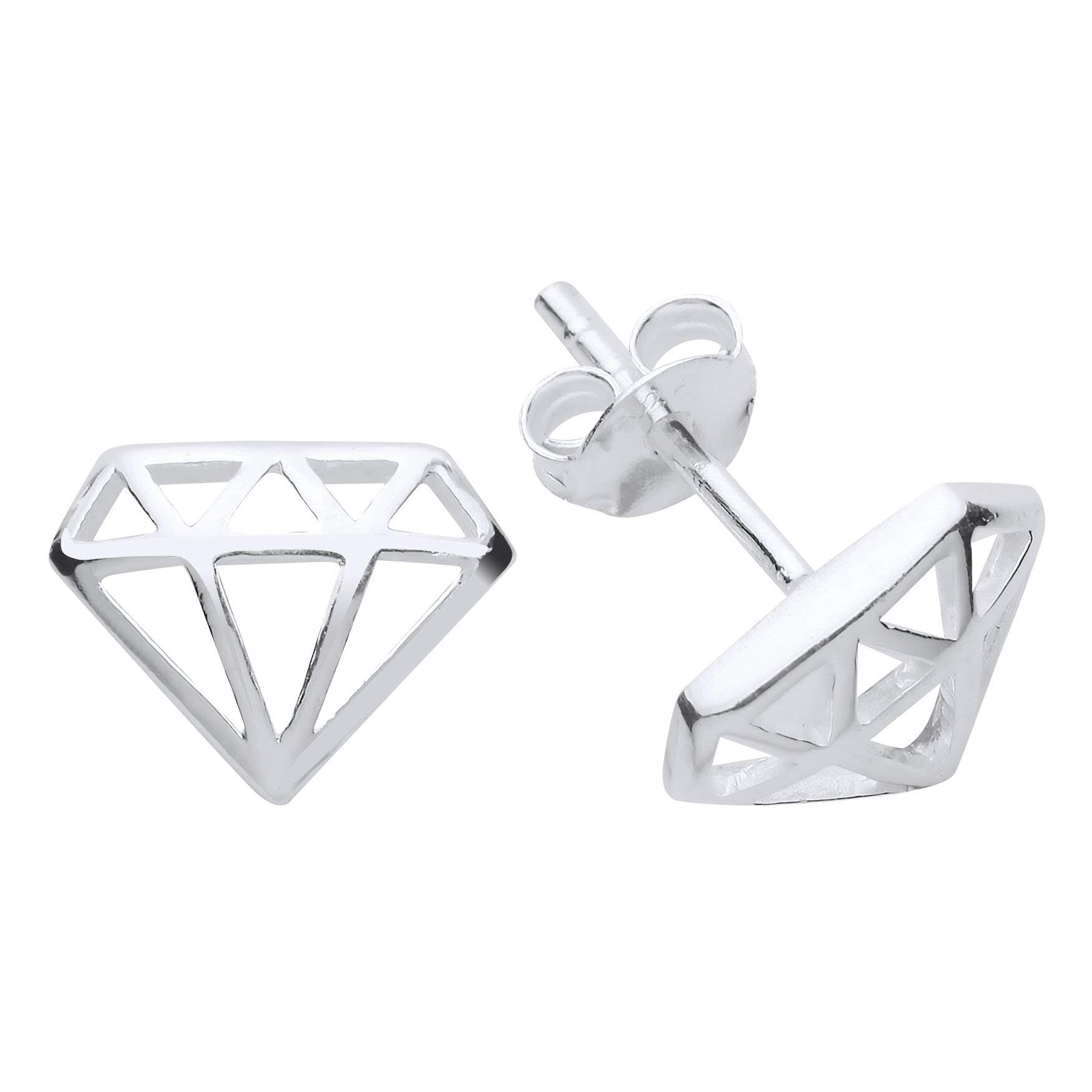 13mm Diamond Symbol/Shaped Stud Earrings/Pair of Ear Studs for Women Teenager Children Childs Girls Kids - 925 Sterling Silver