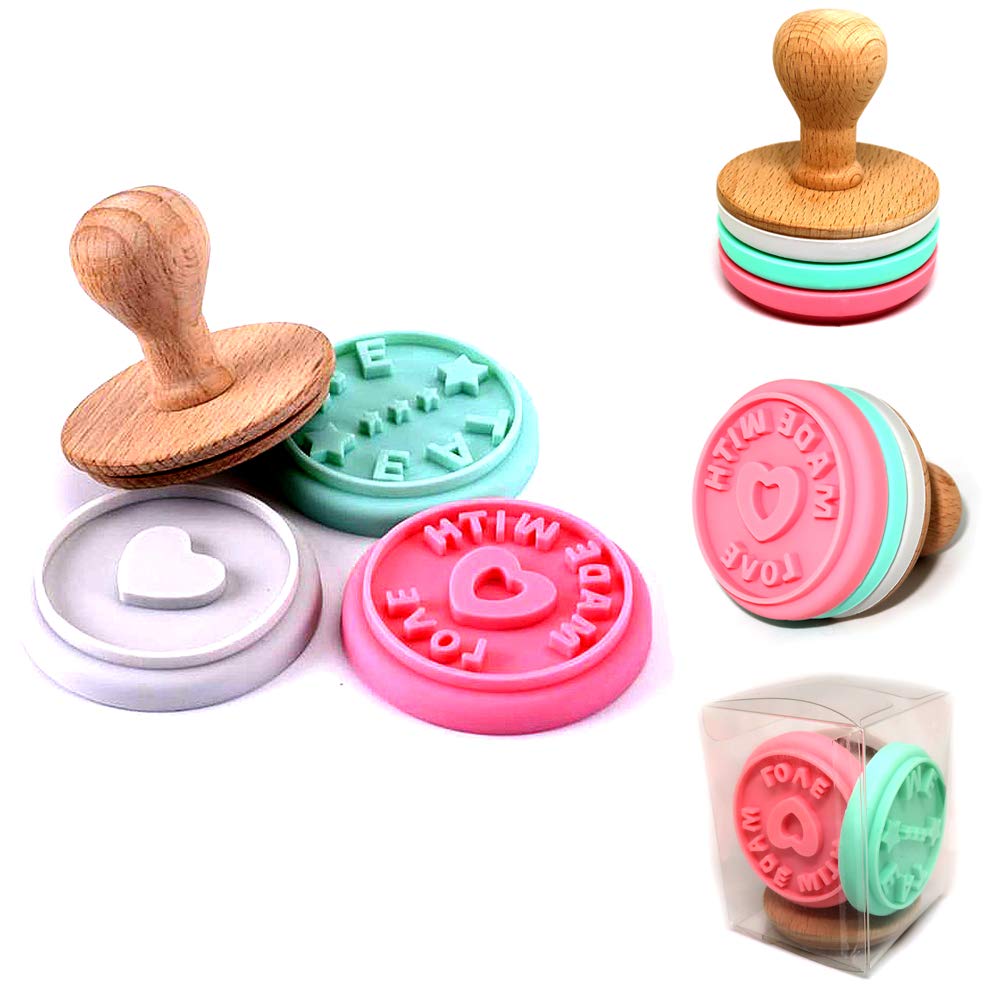 BestWayDigital Silicone Cookie Stamps Home Baking Tool Accessories/Personalized Pastry Ginger Shortbread Biscuits Stamper Cakes Kit Set Embosser Mold Wooden/Heart/Eat Me/Made with Love
