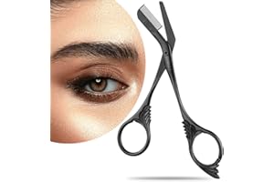 DINNAT Stainless Steel Eyebrow Trimmer Scissor With Comb, Eyebrow Trimmers, Professional Precision Eyebrow Trimmer, Eyebrow Trimmer Scissors with Combs, A Must-have Makeup Tool (Black)