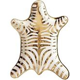 NUYKOUY Zebra Stripe Jewelry Tray Ceramic Dishes Plate Gilded 5.9", Gold