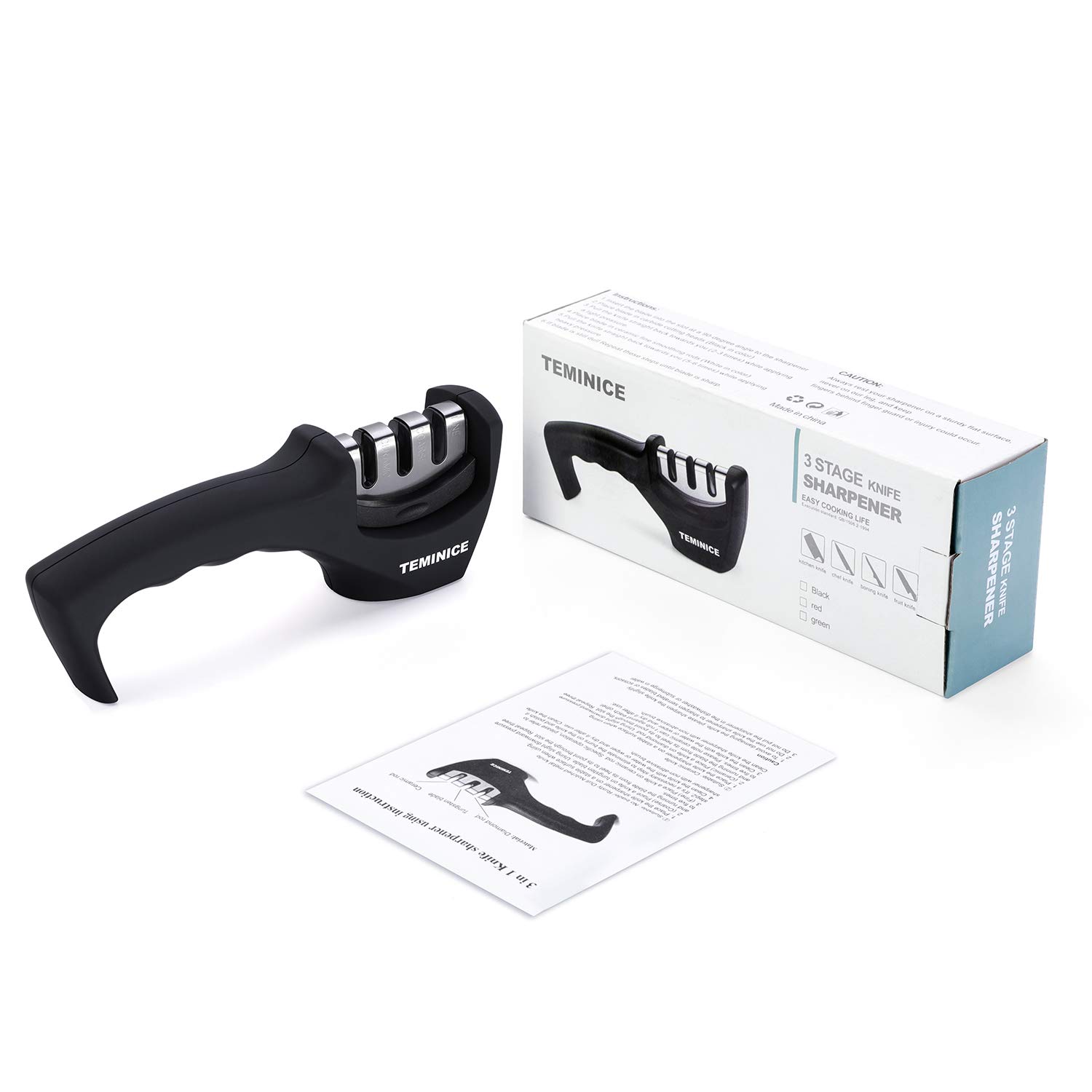 Kitchen Knife Sharpener - 3-Stage Knife Sharpening Tool Helps Repair, Restore and Polish Blades, 3 Sharpening Process, Non-Slip and Ergonomic Design with a Stylish Black/Chrome Finish