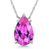 Gem Stone King 14K White Gold Pink Created Sapphire Pendant Necklace for Women | 3.63 Cttw | Gemstone September Birthstone | Pear Shape 12X8MM | With 18 Inch Chain