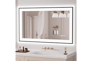 LOAAO 40"X24" LED Bathroom Mirror Black Framed, Anti-Fog, Dimmable, Lighted Bathroom Vanity Mirror for Wall, Memory Function, Tempered Glass