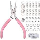 SUNNYCLUE Jewelry Pliers Making Supplies Kit Round Nose Pliers 32Feet Copper Jewelry Wire 40pcs Jump Rings 40pcs Crimp Beads & 40pcs Bead Tips for Jewelry Pliers Findings