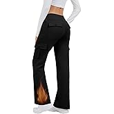 Women's Fleece Lined Cargo 6 Pockets Pants Winter Warm Water Resistant Bootcut Pant Thermal Flare Leggings Outdoor for Hiking