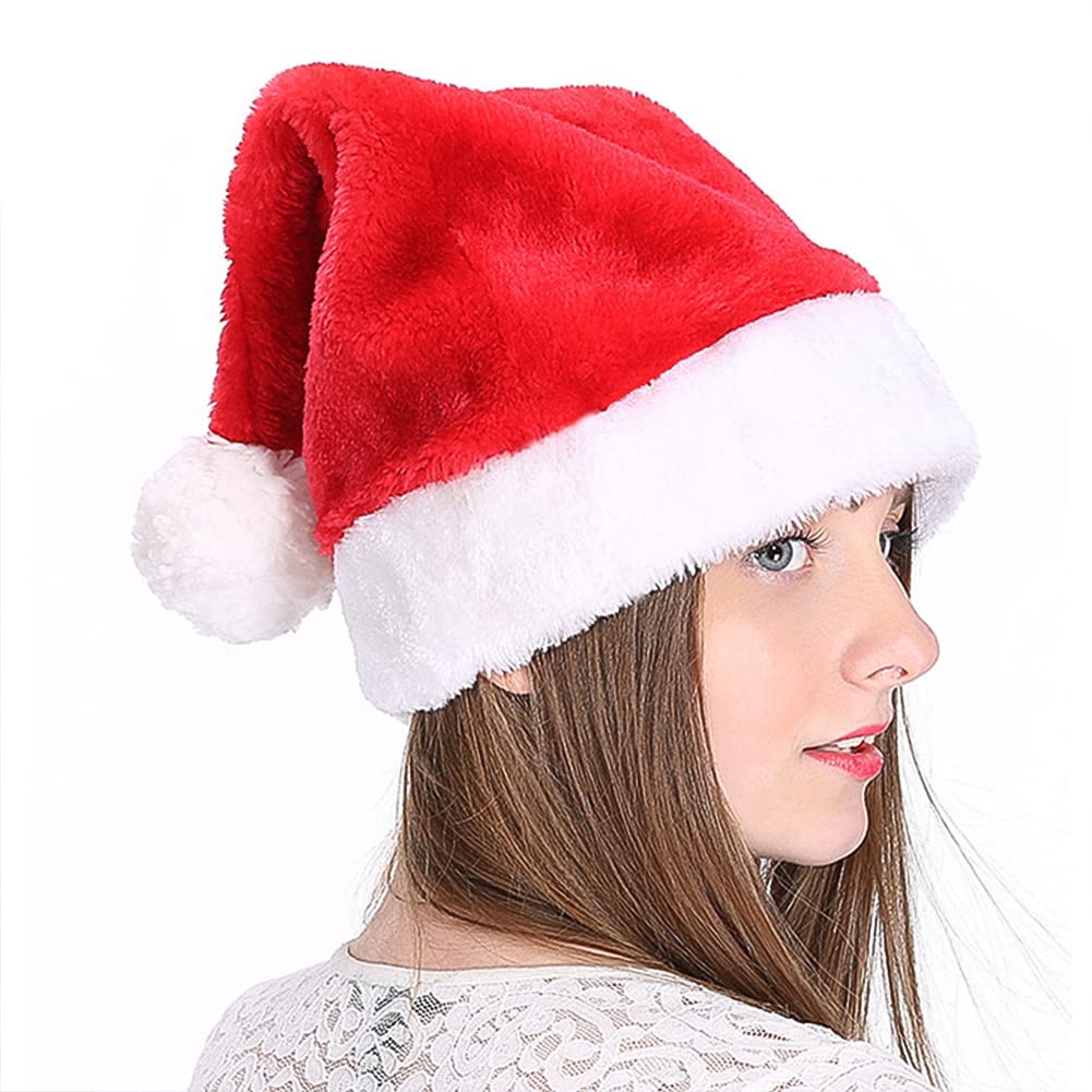 XINCHIA 3Pack Christmas Santa Hat for Women Men Plush Furry Classic Christmas Holiday Hat with Pom Poms Fancy Dress Party Costume Cap Comfortable Velvet Novelty Holiday Cap for Xmas New Year Festival