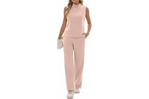 Sixstar Two Piece Sets for Women Summer Outfits Lounge Sets Mock Neck Tops Wide Leg Crop Pants Vacation Travel Outfits