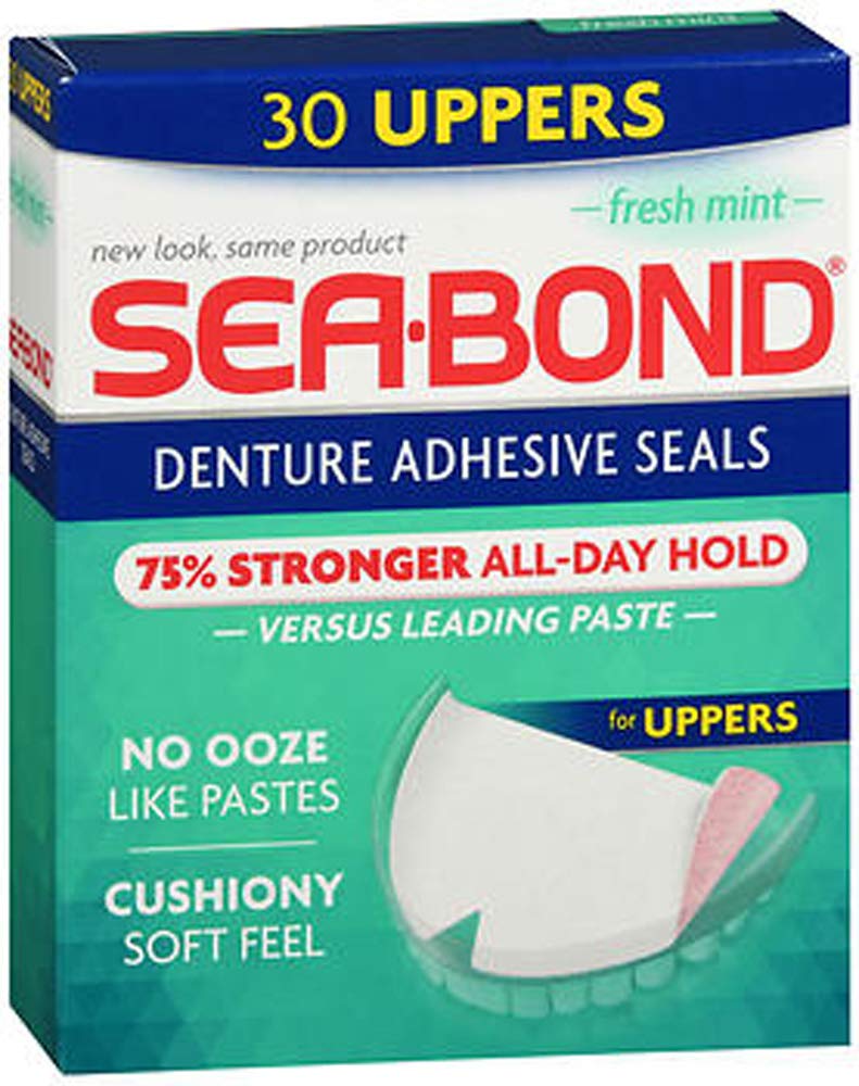 SEA-BOND Denture Adhesive Seals Uppers Fresh Mint, 30 Each (Pack of 6) : Beauty