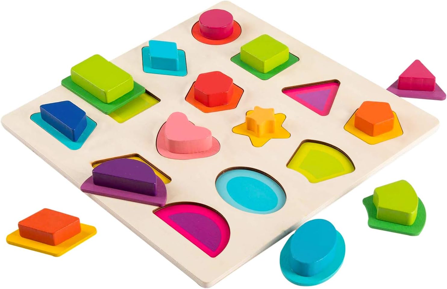 Wondertoys Preschool Wooden Shape Sorter Puzzle Geometric Blocks Puzzle