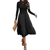 ECOWISH Sweater Dresses for Women 2026 - Fall Patchwork Long Sleeve Knit Flowy A-Line Midi Casual One Piece Outfits