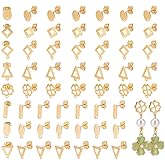 AHANDMAKER 80Pcs Stainless Steel Earring Posts with Loop Hole 8 Styles Golden Oval Flat Round Triangle Rhombus Earring Studs Findings for Jewelry Making Accessories DIY Crafts Supplies