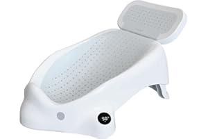 JOOL BABY PRODUCTS Baby Bather Plus - Bath Support with Thermometer for Bathtub or Sink (0-6 Months) Slip-Resistant & Ergonomic for Newborn Infant (Gray) - Jool Baby