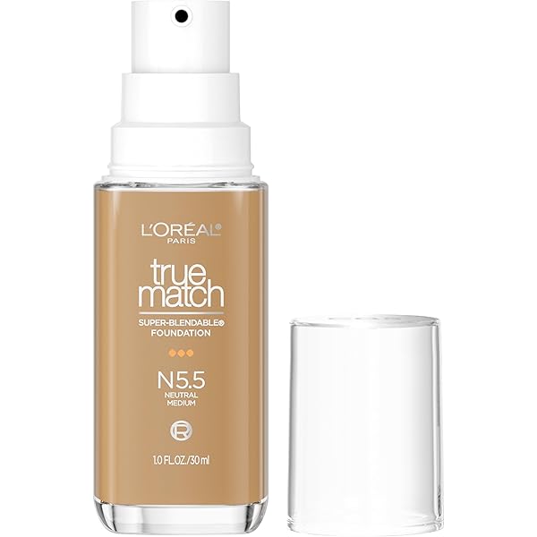 L’OREAL PARIS TRUE MATCH SUPER-BLENDABLE FOUNDATION, MEDIUM COVERAGE LIQUID FOUNDATION MAKEUP, N5.5, MEDIUM, 1 FL OZ